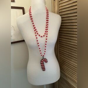 Art by Amy Red and White Beaded Candy Cane Necklace